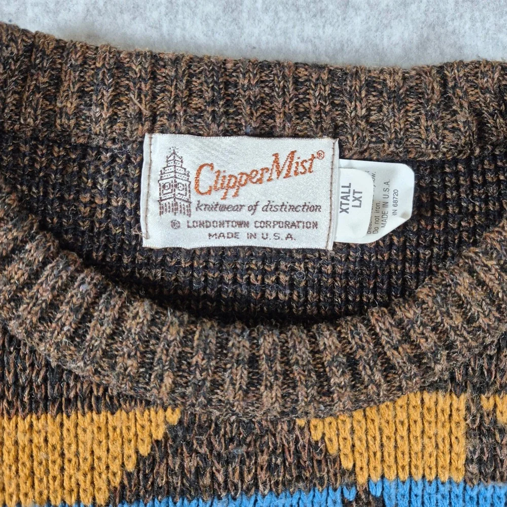 Vintage Clipper Mist Sweater Mens XTALL LXT Brown Aztec Southwestern Geometric
